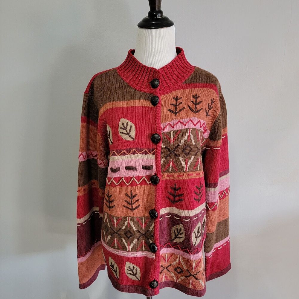 The TOG Shop Cardigan Button-up Front Knit  Women's‎ Size Large Colorful Fall